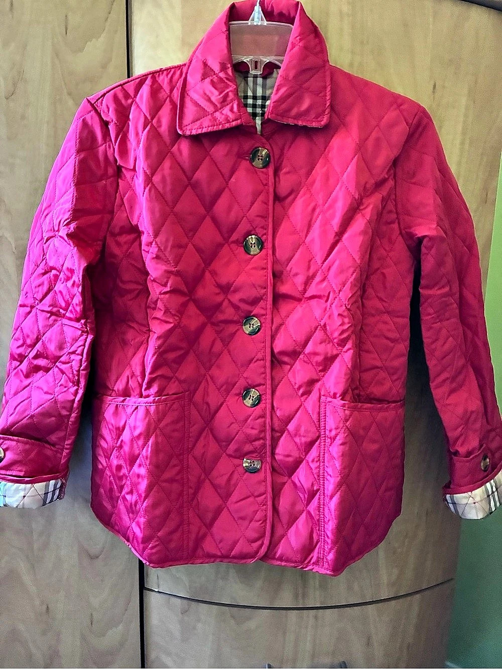 Burberry London Diamond Quilted Nova Check Lined Jacket Pink Large